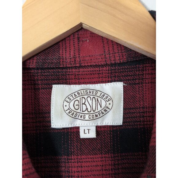 Gibson Flannel Shirt Mens L Tall Red Black Plaid Pearl Snap Country Western - Picture 5 of 7